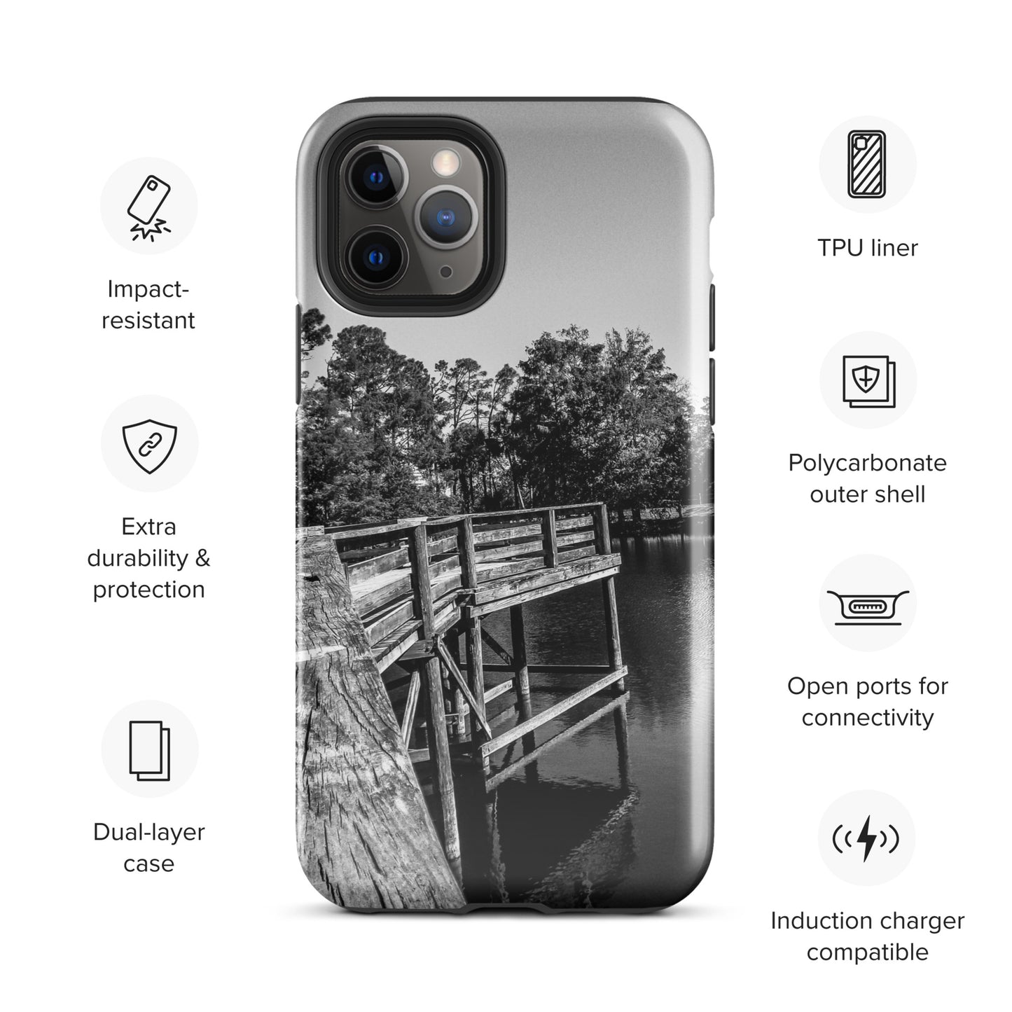 Palm Coast Boardwalk Tough Case for iPhone® Blk/Wht