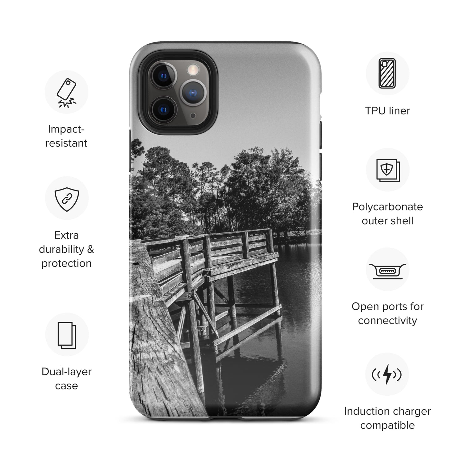 Palm Coast Boardwalk Tough Case for iPhone® Blk/Wht