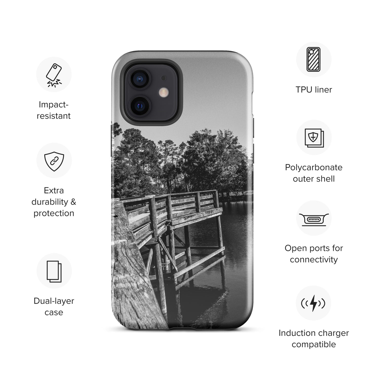 Palm Coast Boardwalk Tough Case for iPhone® Blk/Wht