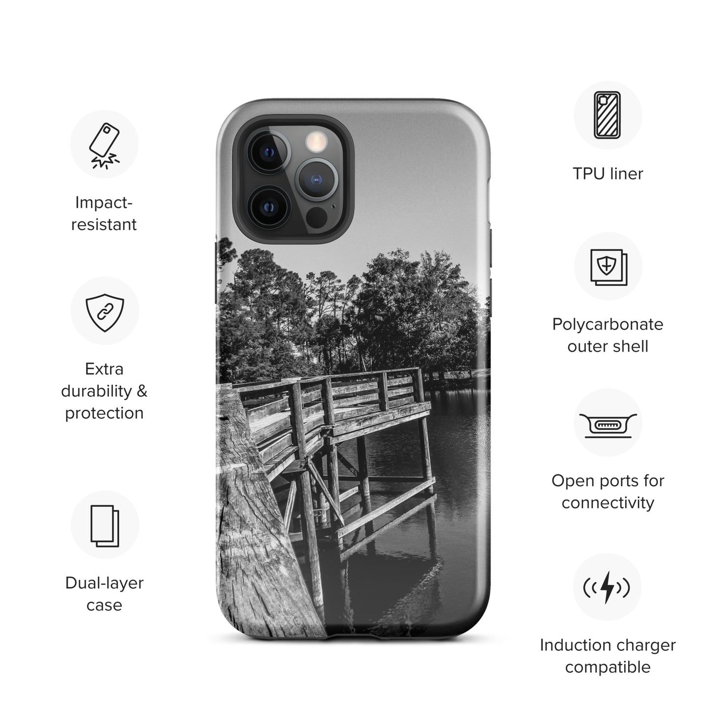 Palm Coast Boardwalk Tough Case for iPhone® Blk/Wht