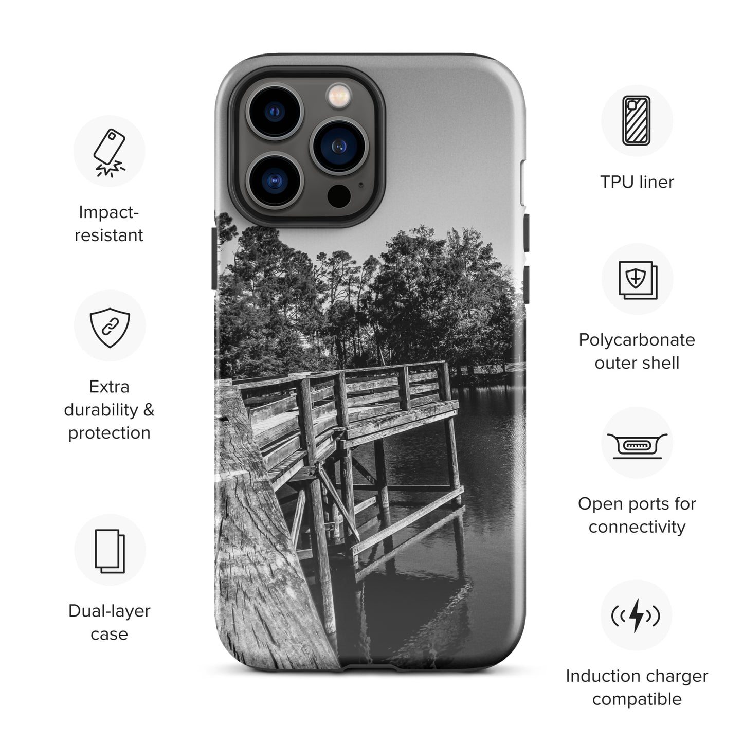 Palm Coast Boardwalk Tough Case for iPhone® Blk/Wht