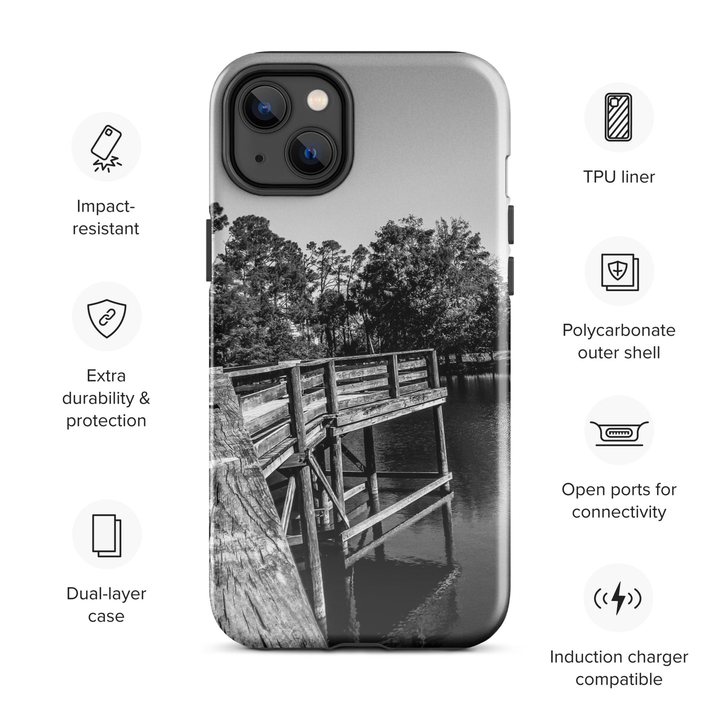 Palm Coast Boardwalk Tough Case for iPhone® Blk/Wht