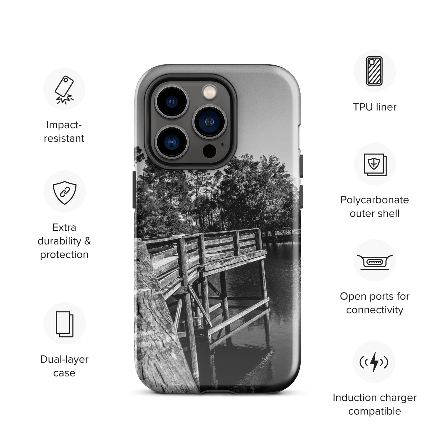 Palm Coast Boardwalk Tough Case for iPhone® Blk/Wht