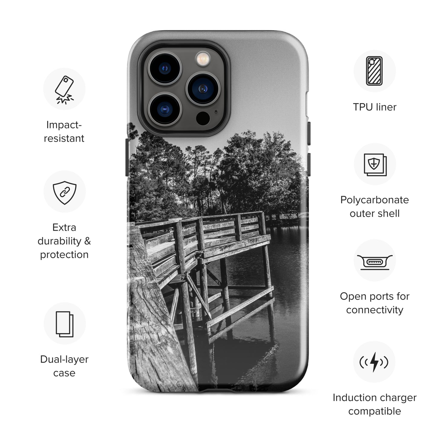 Palm Coast Boardwalk Tough Case for iPhone® Blk/Wht