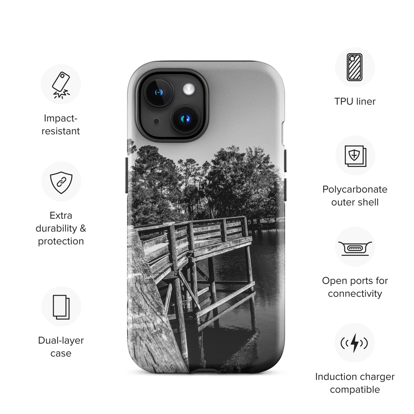 Palm Coast Boardwalk Tough Case for iPhone® Blk/Wht