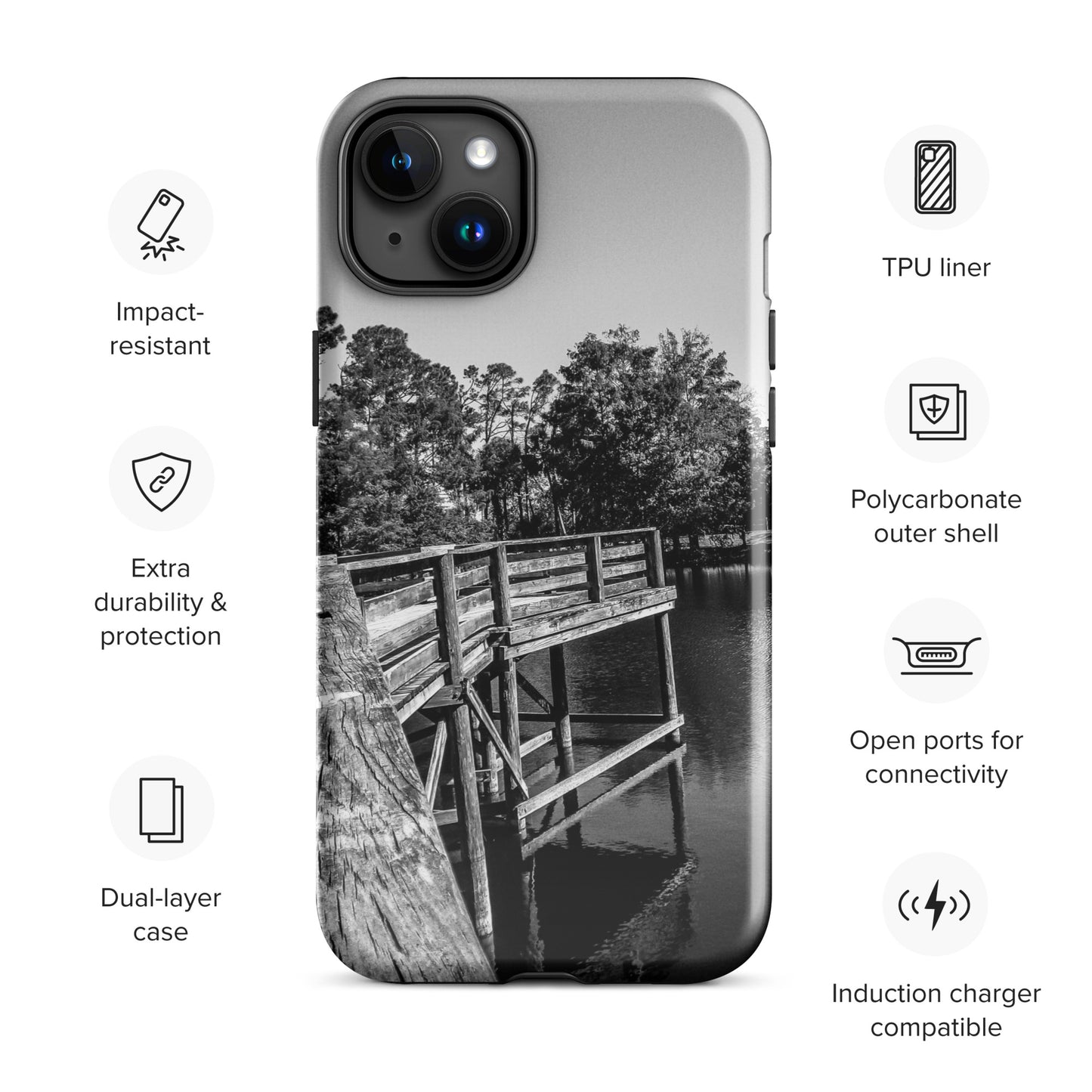 Palm Coast Boardwalk Tough Case for iPhone® Blk/Wht