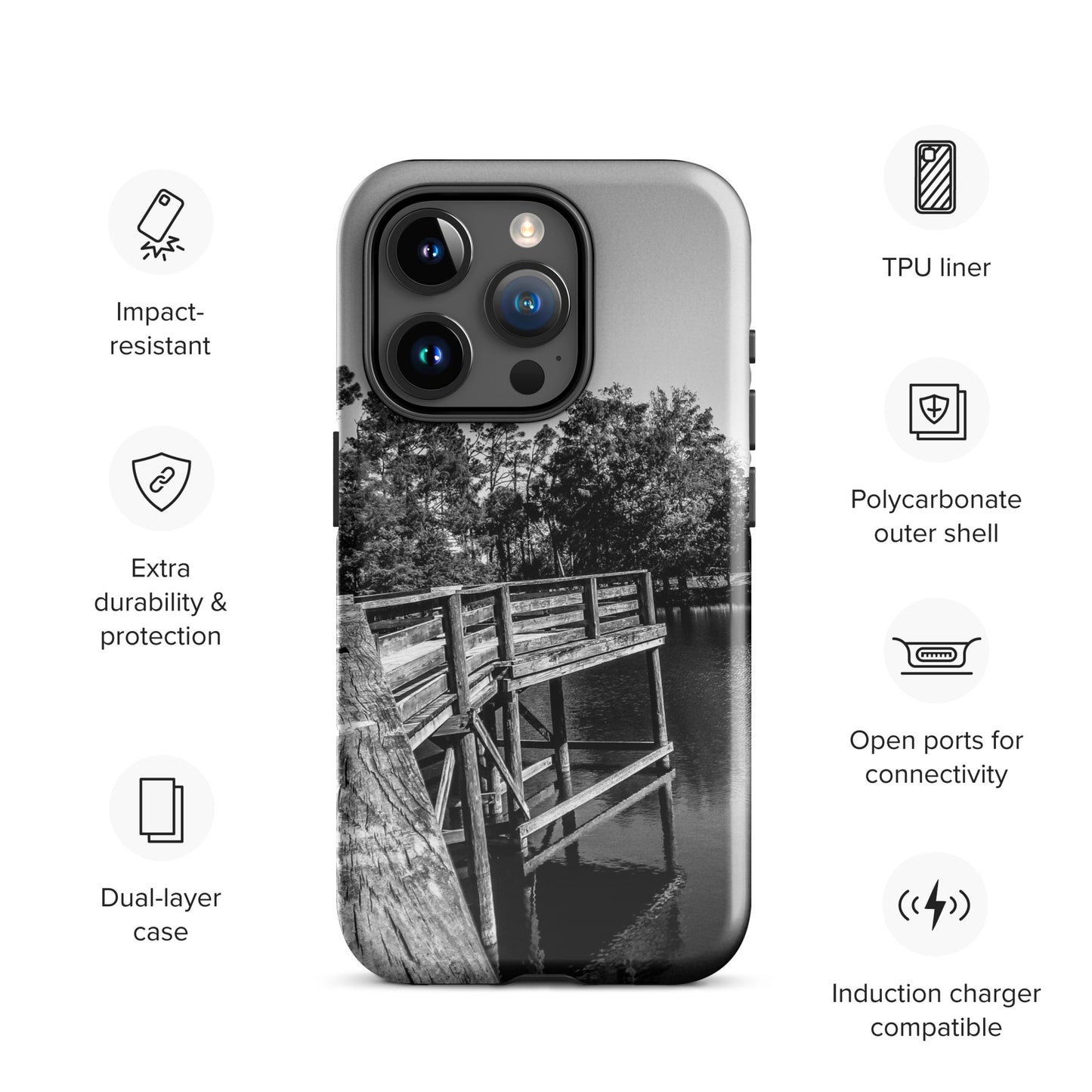 Palm Coast Boardwalk Tough Case for iPhone® Blk/Wht