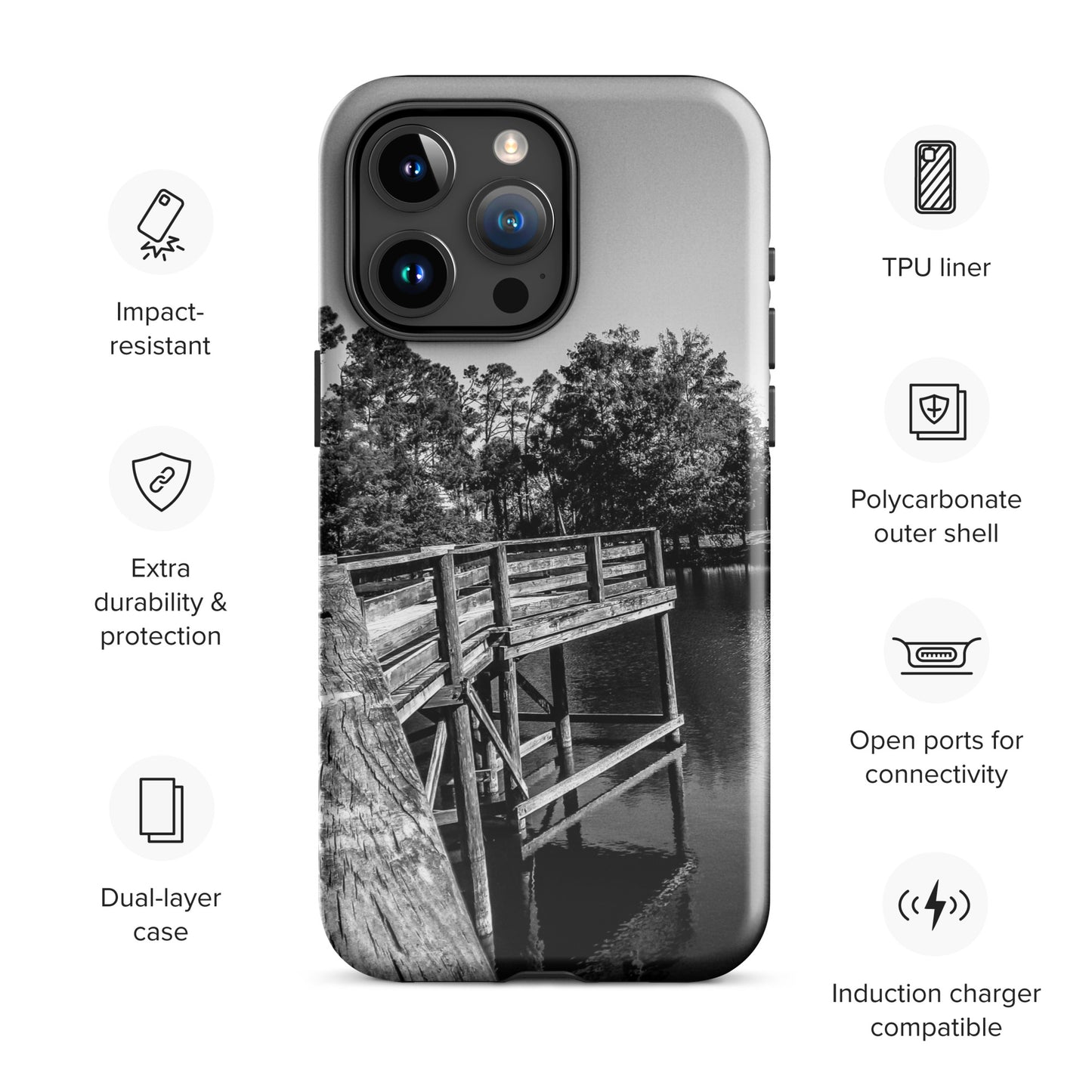 Palm Coast Boardwalk Tough Case for iPhone® Blk/Wht