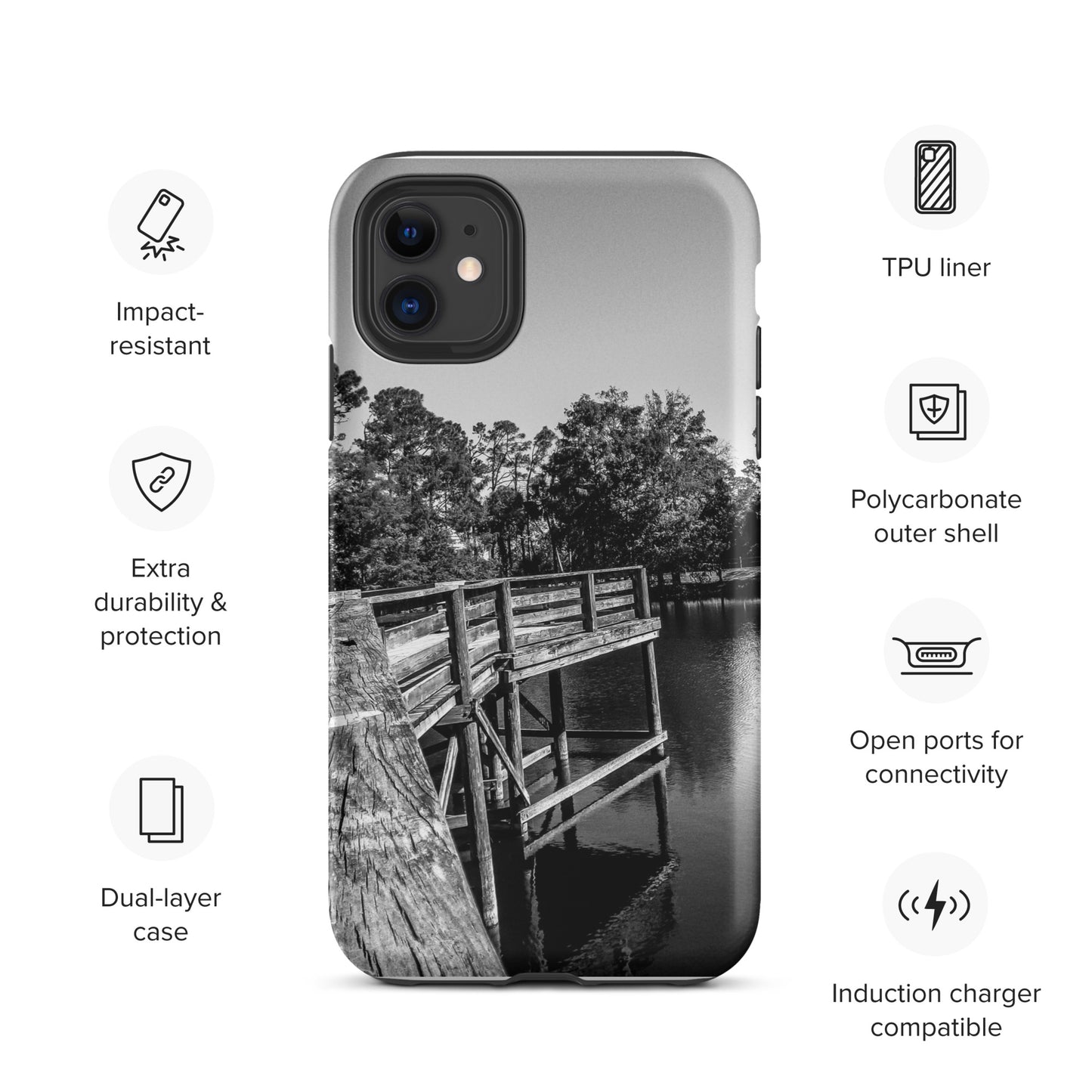 Palm Coast Boardwalk Tough Case for iPhone® Blk/Wht