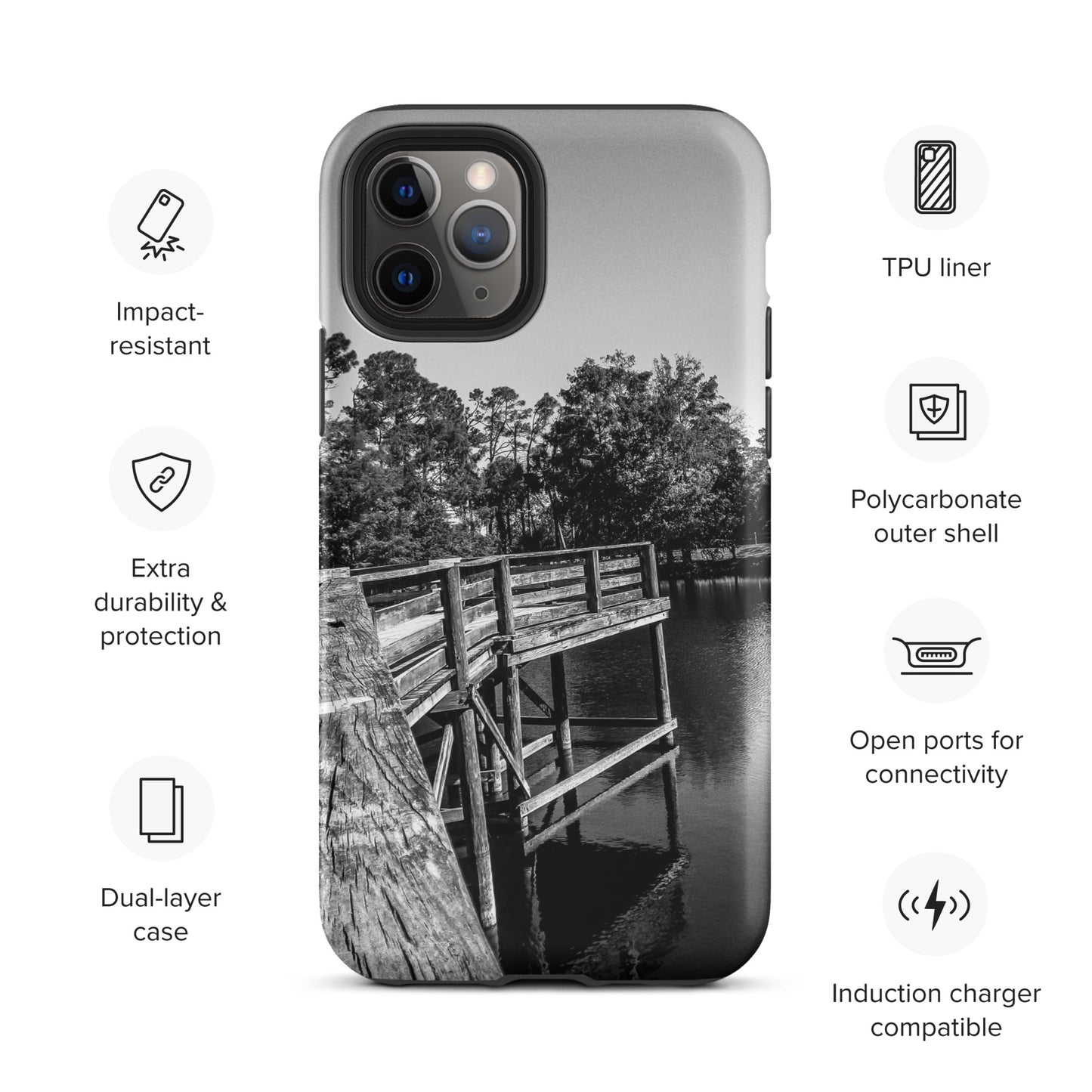 Palm Coast Boardwalk Tough Case for iPhone® Blk/Wht