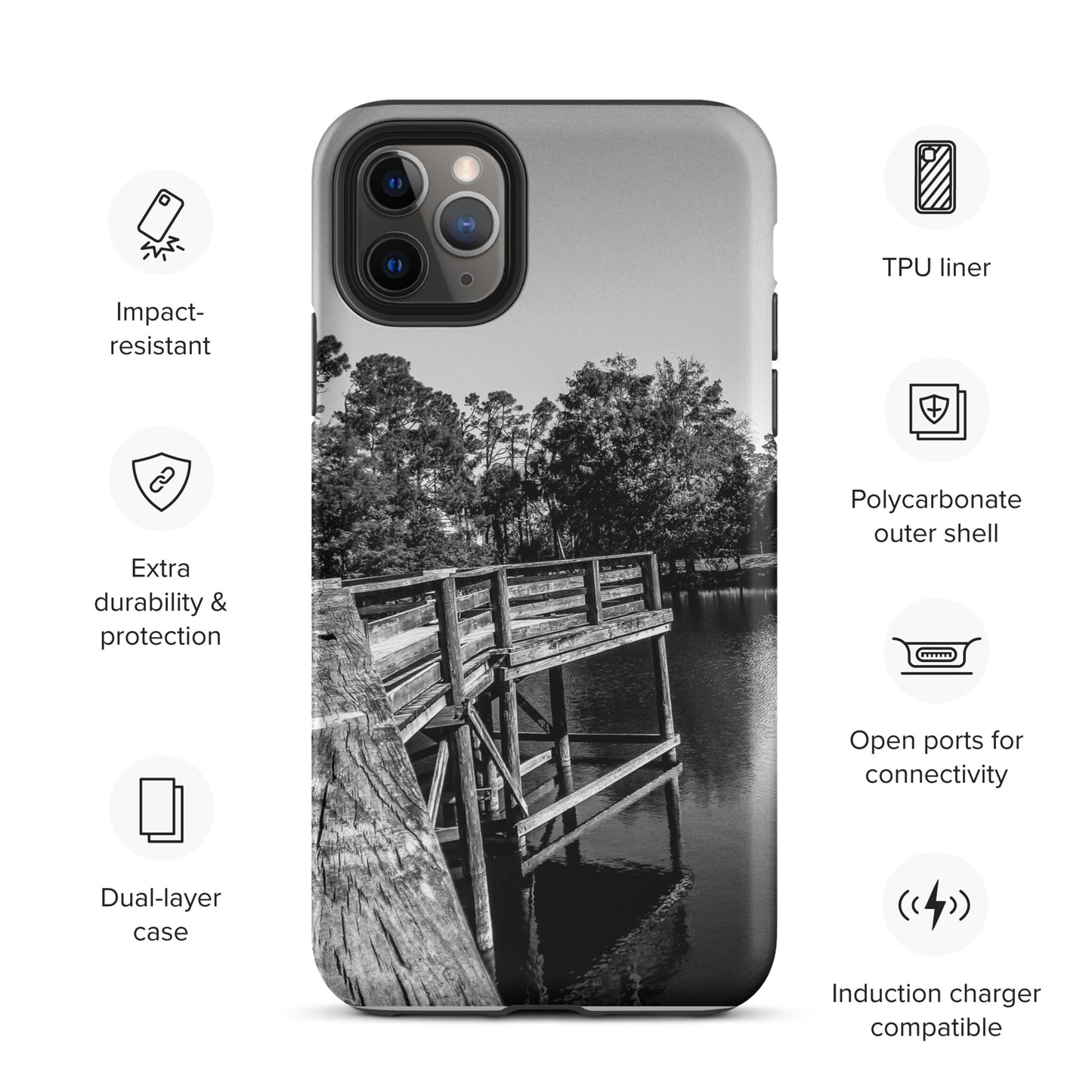 Palm Coast Boardwalk Tough Case for iPhone® Blk/Wht