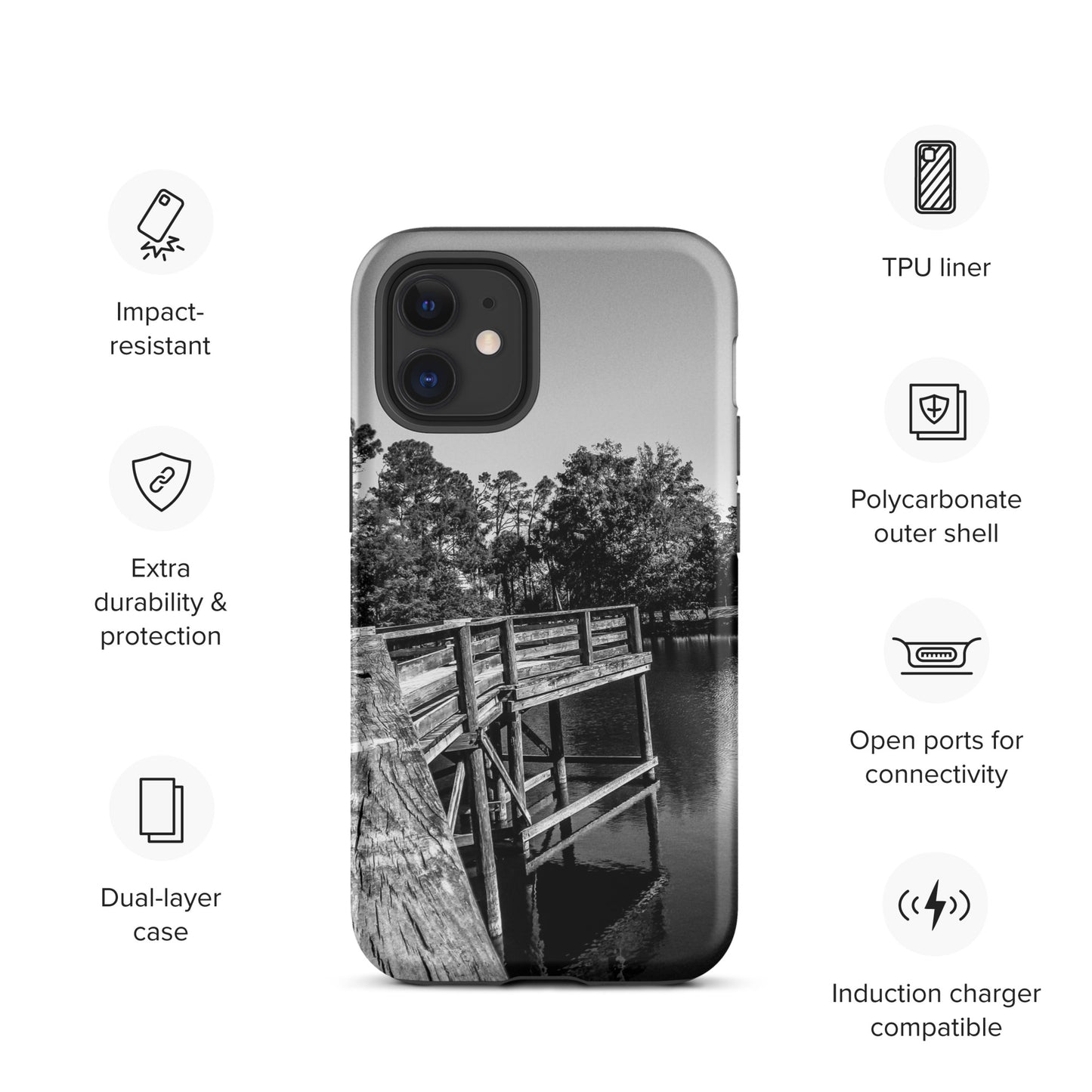 Palm Coast Boardwalk Tough Case for iPhone® Blk/Wht