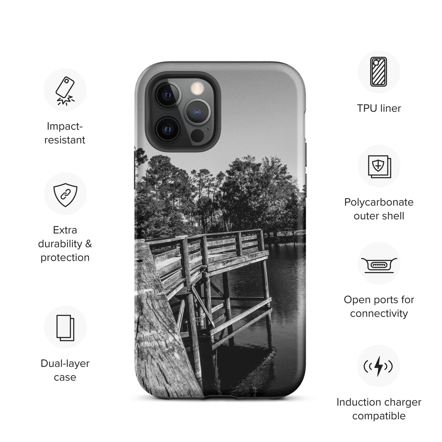 Palm Coast Boardwalk Tough Case for iPhone® Blk/Wht