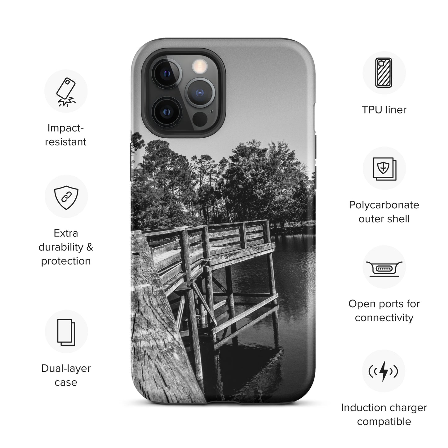 Palm Coast Boardwalk Tough Case for iPhone® Blk/Wht