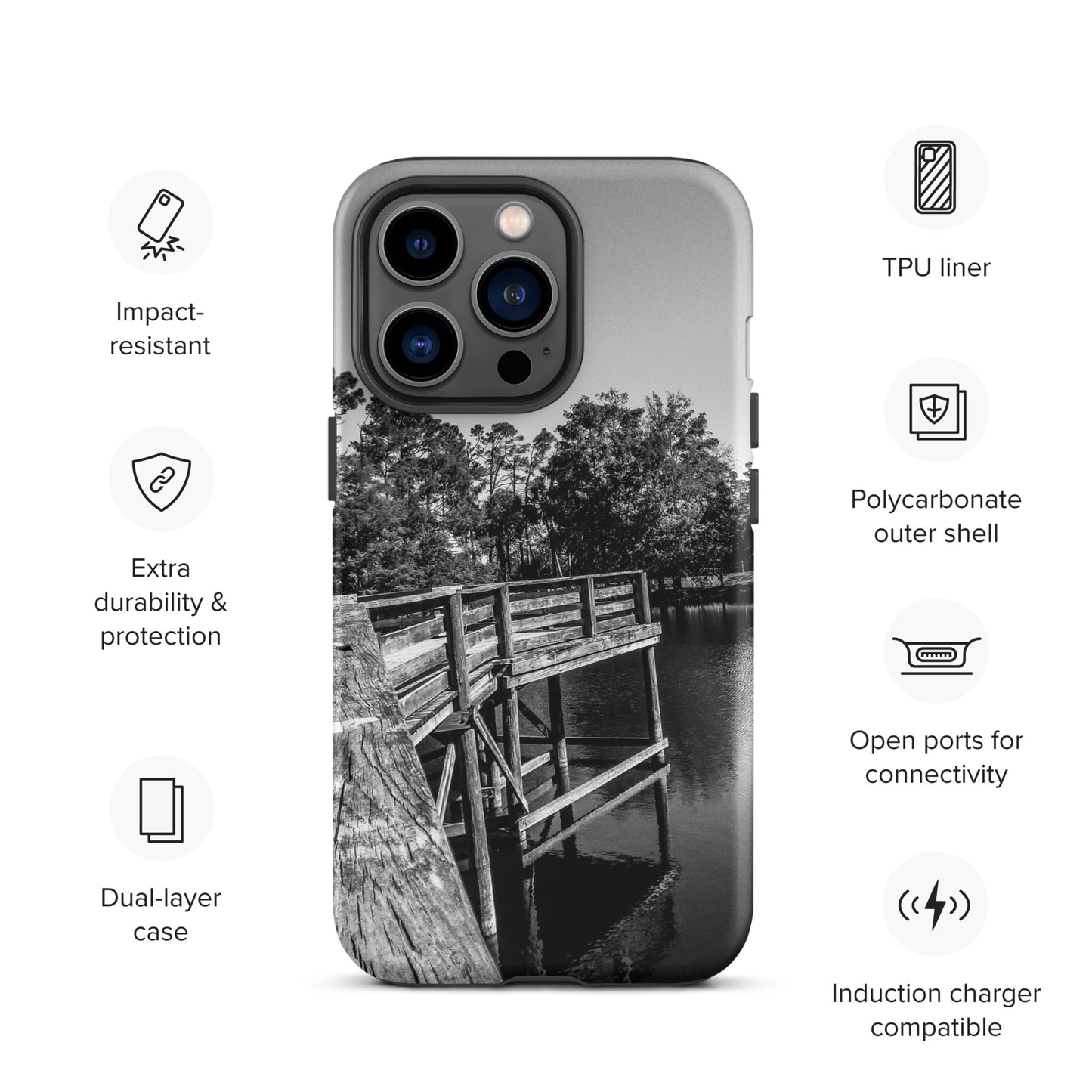 Palm Coast Boardwalk Tough Case for iPhone® Blk/Wht