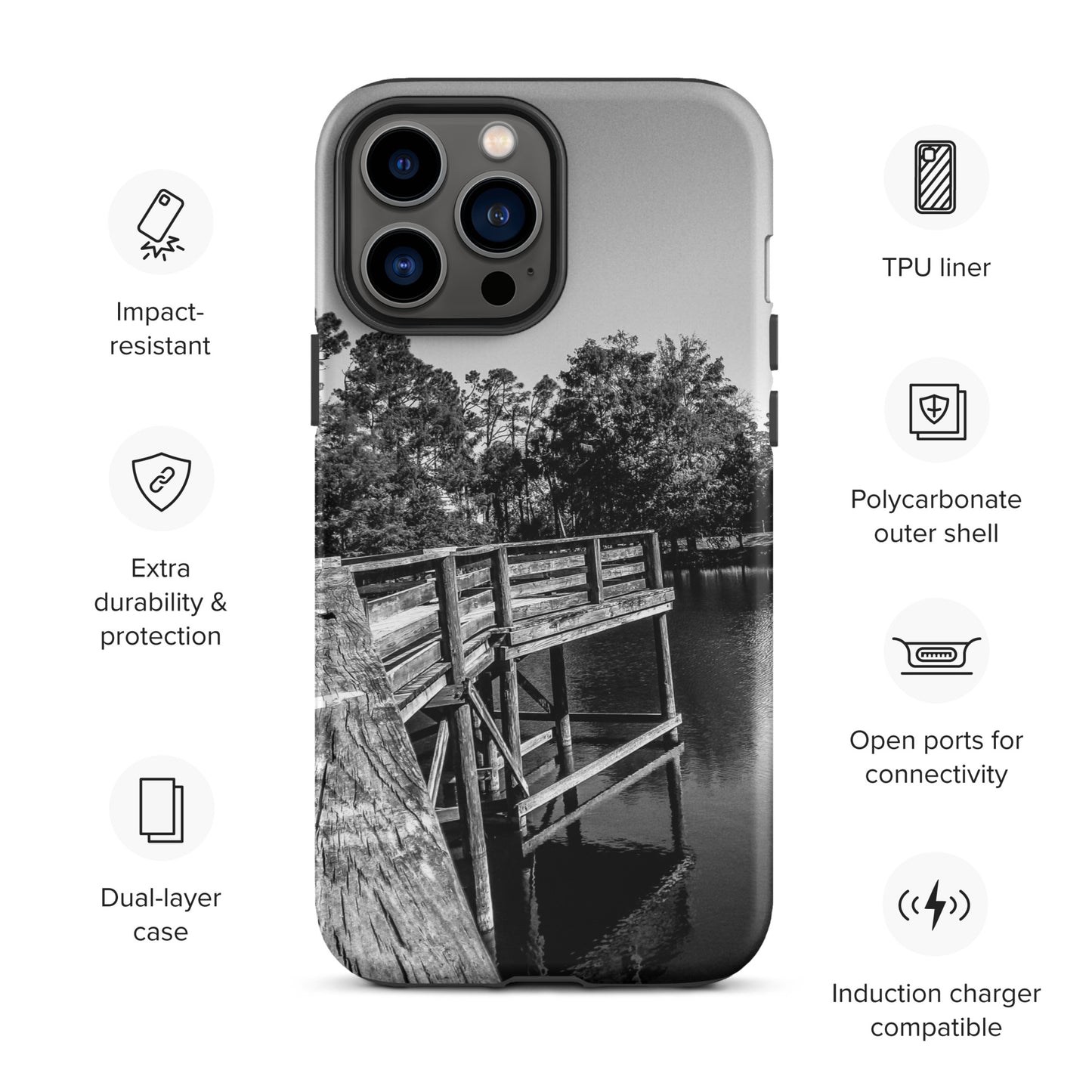 Palm Coast Boardwalk Tough Case for iPhone® Blk/Wht