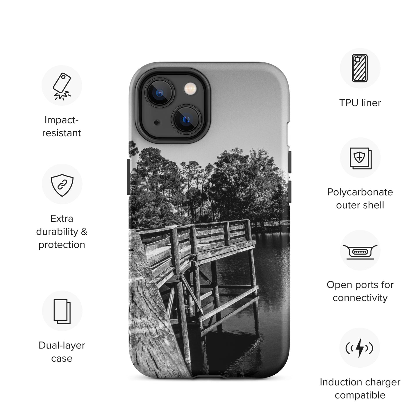 Palm Coast Boardwalk Tough Case for iPhone® Blk/Wht