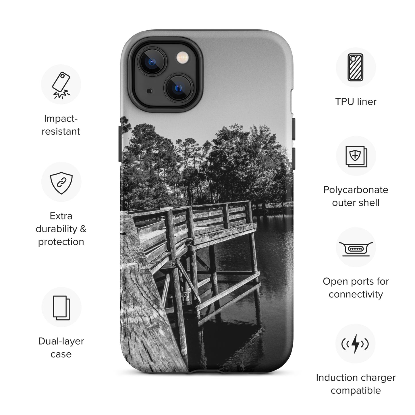 Palm Coast Boardwalk Tough Case for iPhone® Blk/Wht