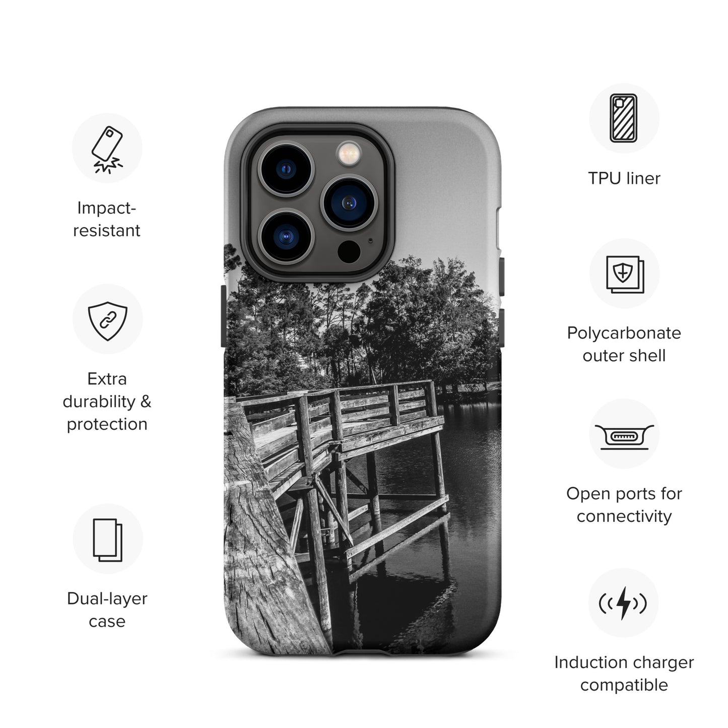 Palm Coast Boardwalk Tough Case for iPhone® Blk/Wht