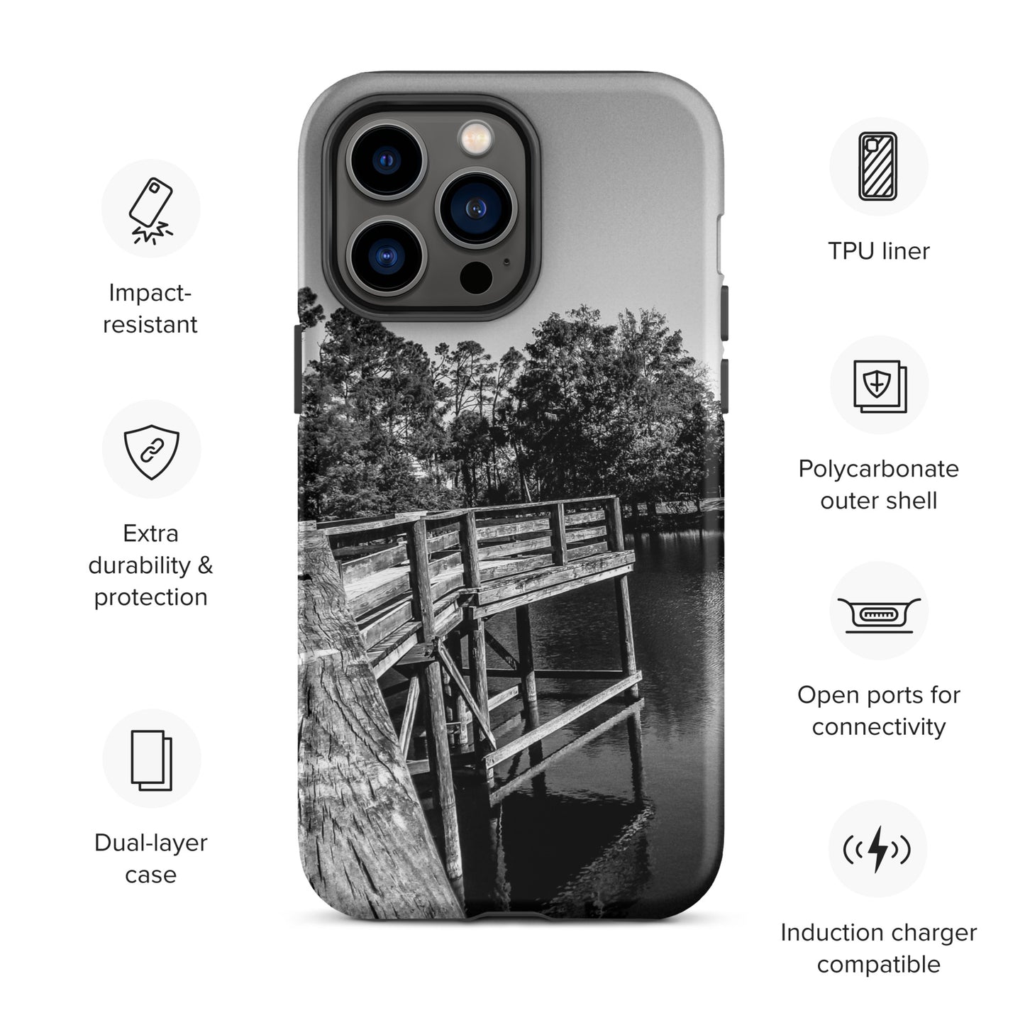 Palm Coast Boardwalk Tough Case for iPhone® Blk/Wht