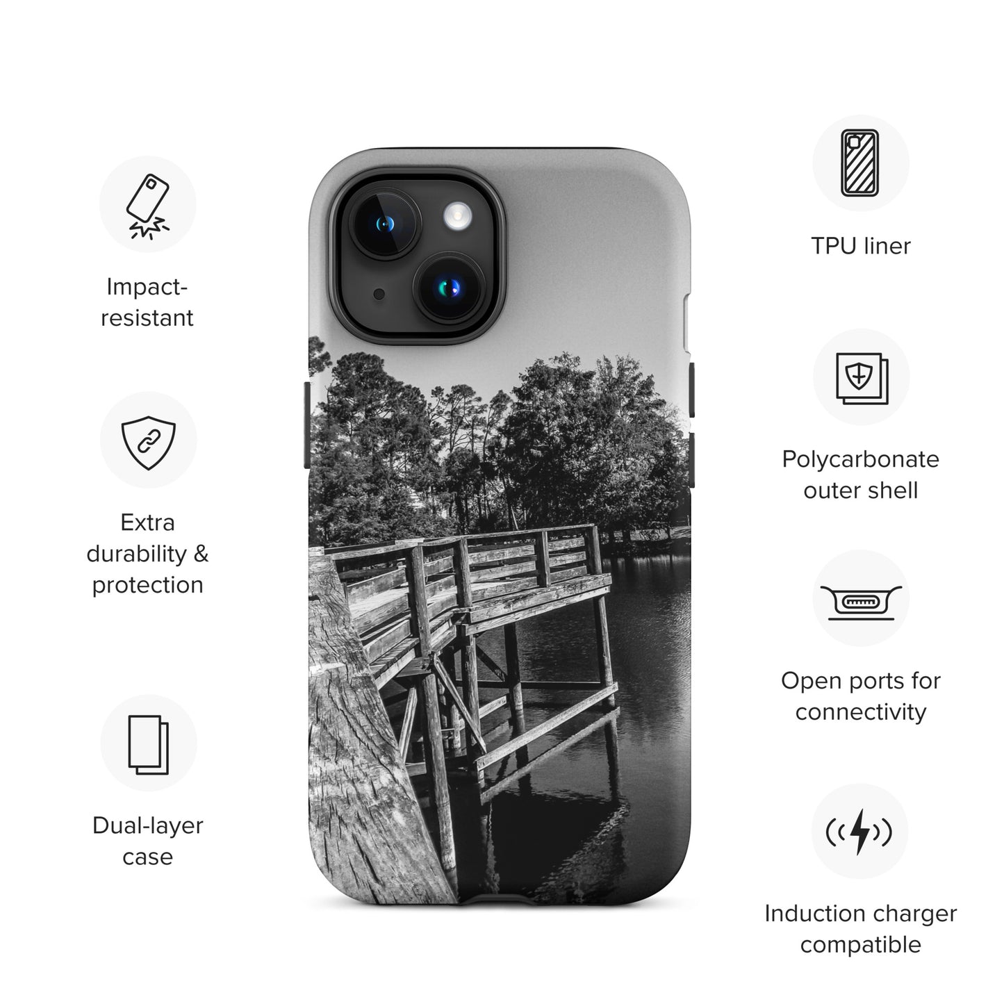 Palm Coast Boardwalk Tough Case for iPhone® Blk/Wht