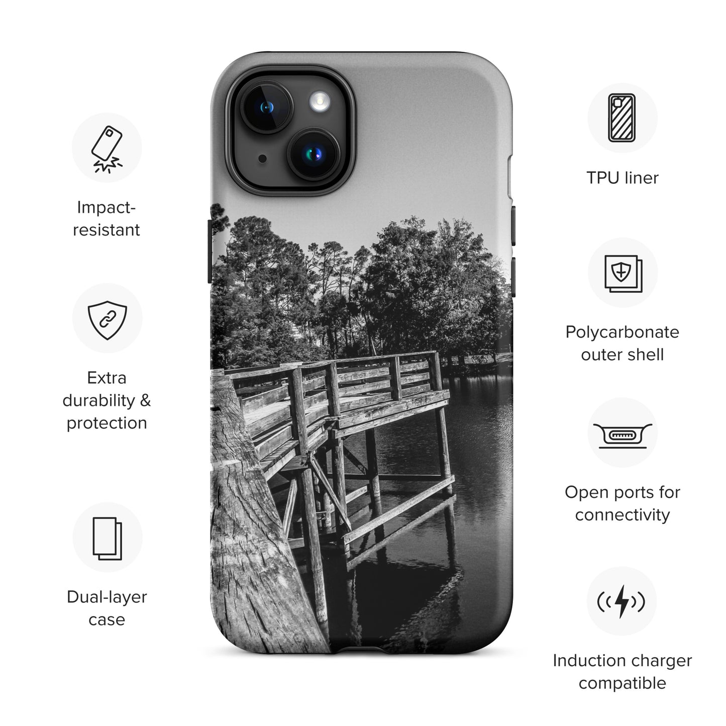 Palm Coast Boardwalk Tough Case for iPhone® Blk/Wht
